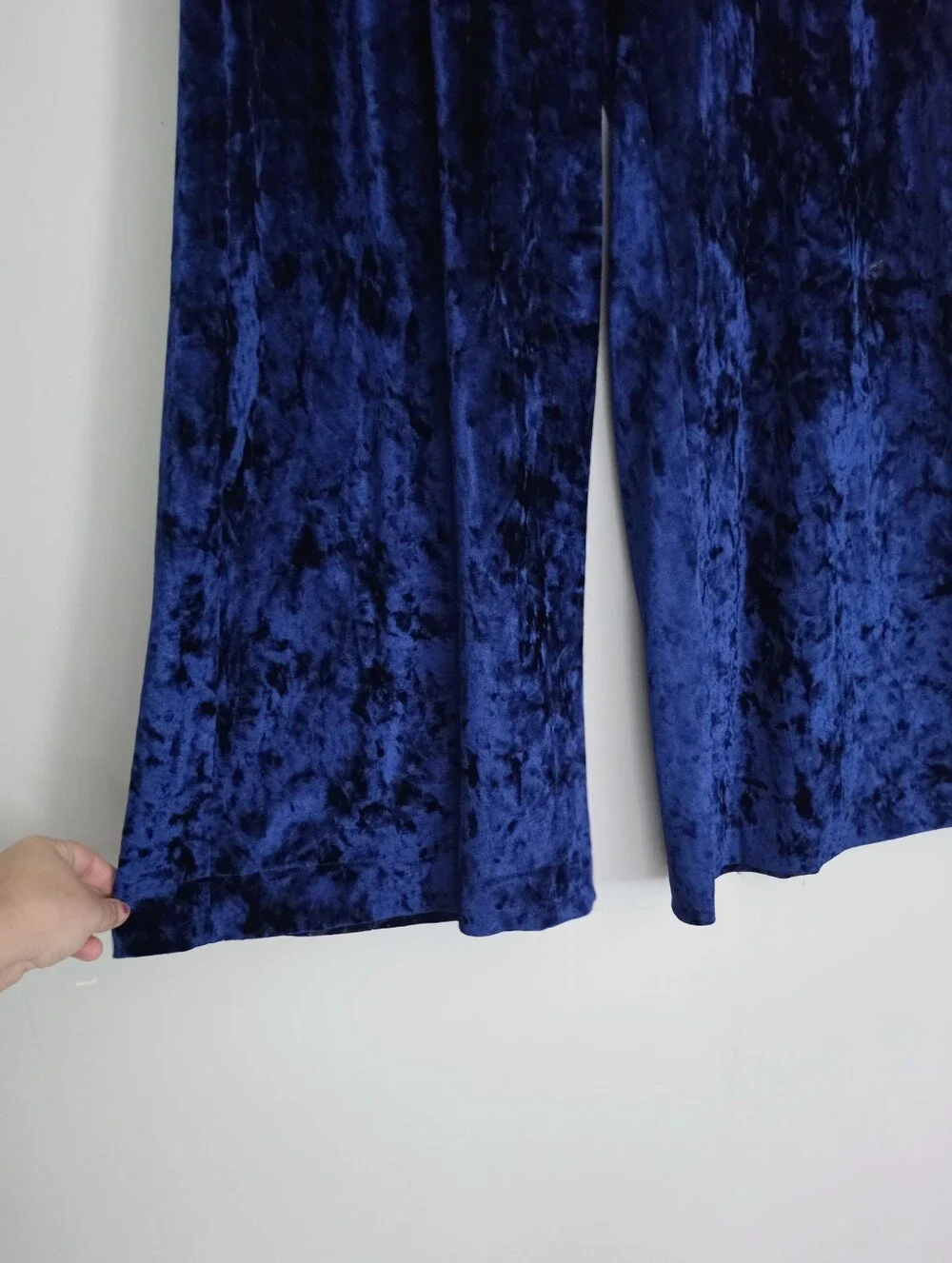 Free People Blue Crushed Velvet Wide-Leg Pants